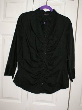 NY&CO 7th Avenue Design Studio Black  Ruched Button Down Shirt - L Tall LIKE NEW
